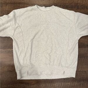 Aerie Women's Light Gray Oversized Crewneck Sweatshirt Notch Hem Medium